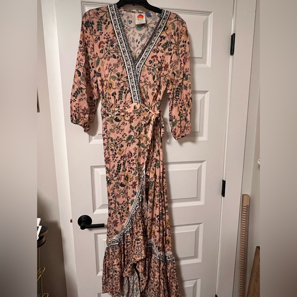Farm Rio xAnthropologie Pink Floral wrap Dress